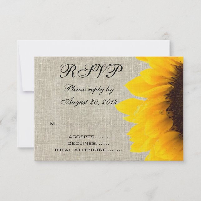 Beige Linen Sunflower Rustic Wedding RSVP (Front)