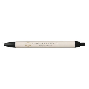 Beige Linen Texture & Gold Justice Scale Black Ink Pen