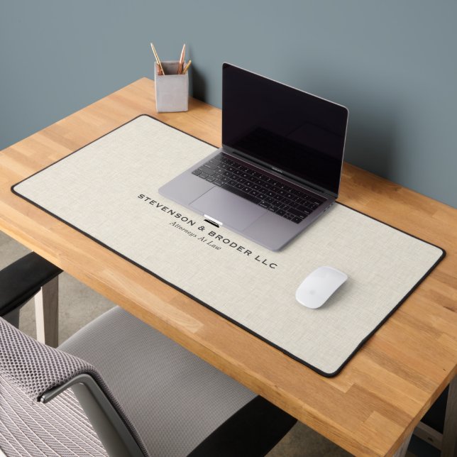 Beige Linen Texture & Gold Justice Scale Desk Mat (Office 2)