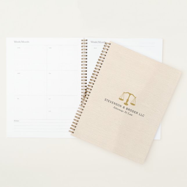 Beige Linen Texture & Gold Justice Scale Planner (Display)