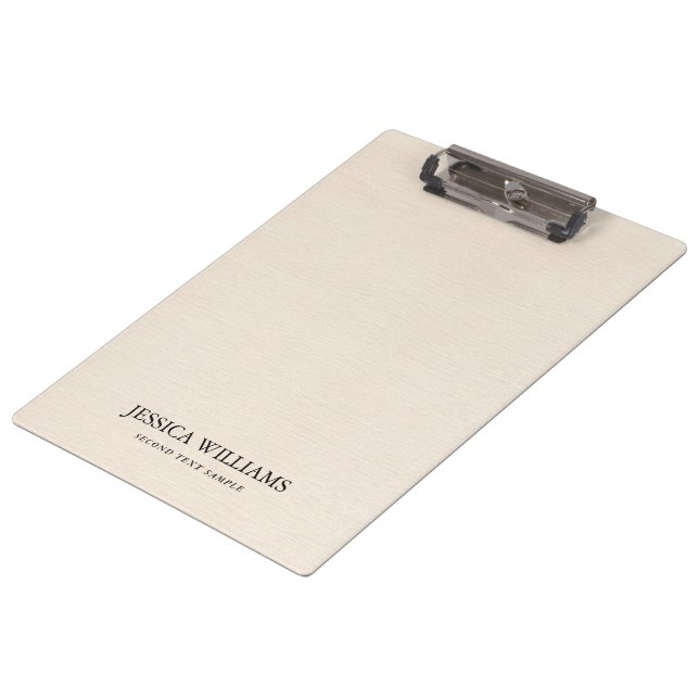 Beige linen texture simple black typography clipboard (Angled)