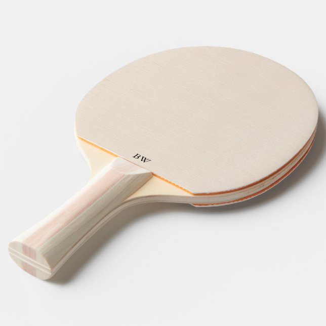 Beige linen texture simple black typography ping pong paddle (Back Angle)