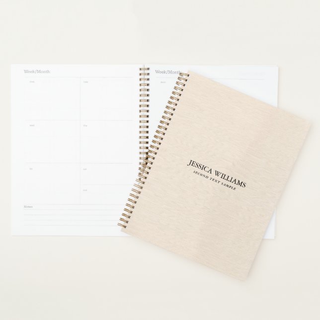 Beige linen texture simple black typography planner (Display)