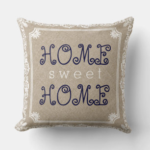 Beige Linen White Frame Home Sweet Home Cushion