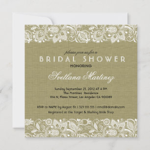 Beige Linen & White Lace Bridal Shower Invite