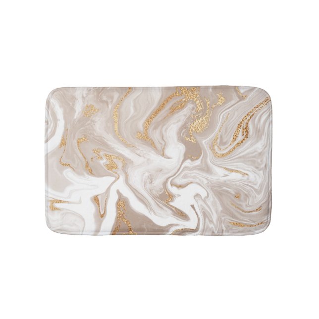 Beige liquid marble, gold line art. bath mat (Front)