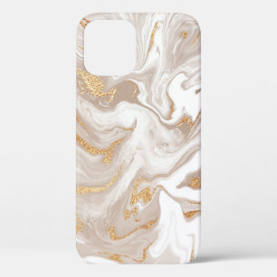 Beige liquid marble, gold line art. iPhone 12 case