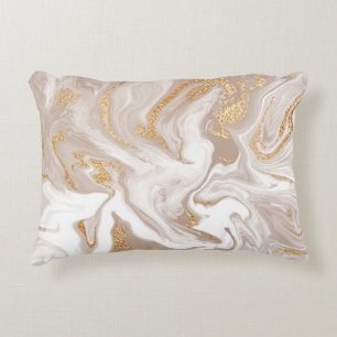 Beige liquid marble, gold line art. decorative cushion