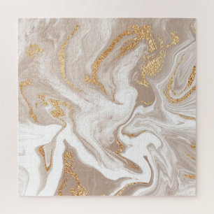 Beige liquid marble, gold line art. jigsaw puzzle