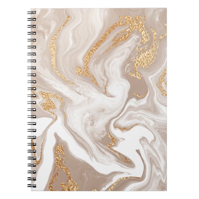 Beige liquid marble, gold line art. notebook (Front)