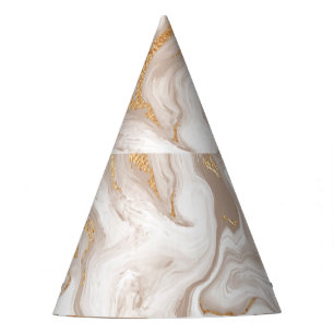 Beige liquid marble, gold line art. party hat