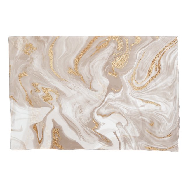Beige liquid marble, gold line art. pillowcase (Front)