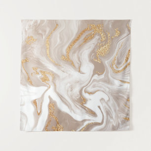 Beige liquid marble, gold line art. tapestry