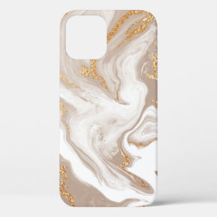 Beige liquid marble with glitter gold iPhone 12 case