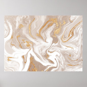 Beige liquid marble with glitter gold poster