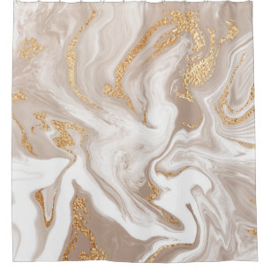 Beige liquid marble with glitter gold shower curtain