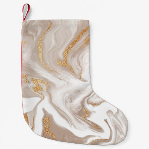 Beige liquid marble with glitter gold small christmas stocking