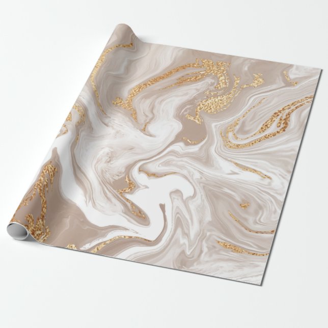 Beige liquid marble with glitter gold wrapping paper (Unrolled)