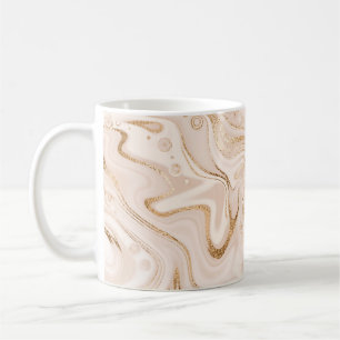 Beige liquid marble with gold glitter splash coffee mug