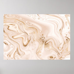 Beige liquid marble with gold glitter splash poster