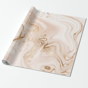 Beige liquid marble with gold glitter splash wrapping paper