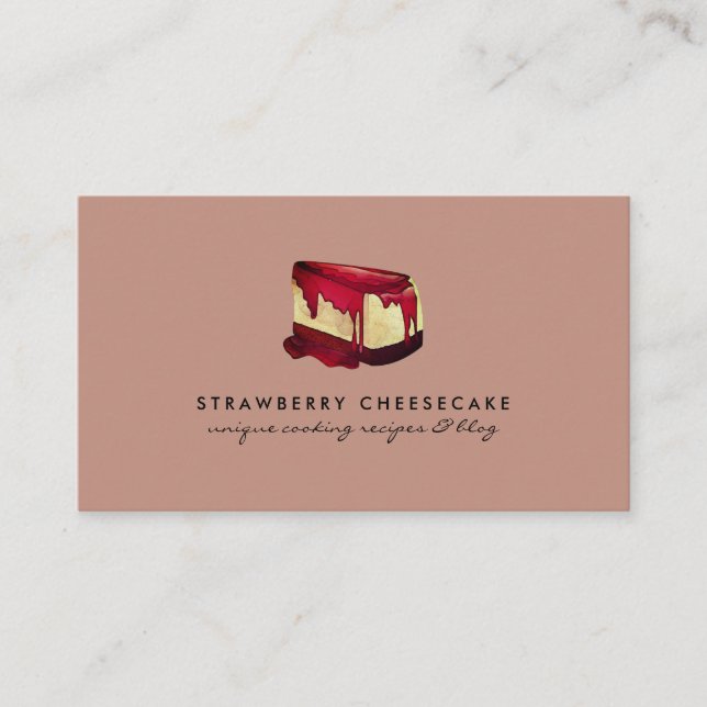 Beige Little Cheesecake Strawberry Pastry Dessert Business Card (Front)