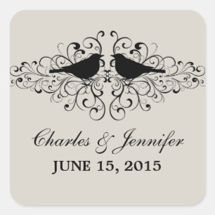 Beige Love Bird Swirls Wedding Stickers