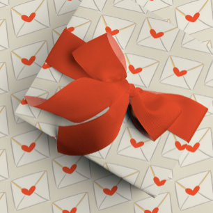 Beige Love Notes Red Heart Envelope Pattern Wrapping Paper