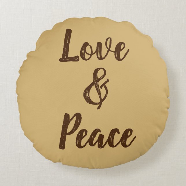 Beige Love & Peace Round Cushion (Front)