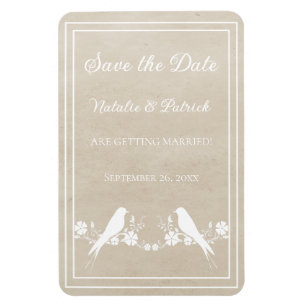 Beige Lovebird Floral Save the Date Magnet