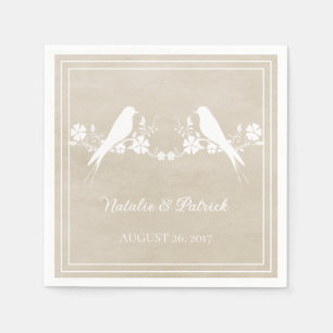 Beige Lovebird Floral Wedding Paper Napkins