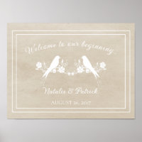 Beige Lovebird Floral Wedding Poster