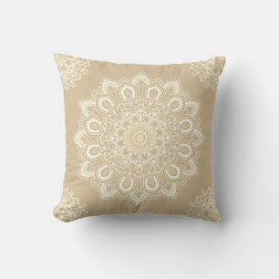 Beige Mandala Pattern Decorative Cushion