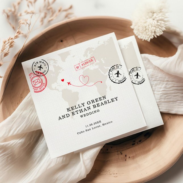 Beige Map Destination Wedding Napkin (Creator Uploaded)