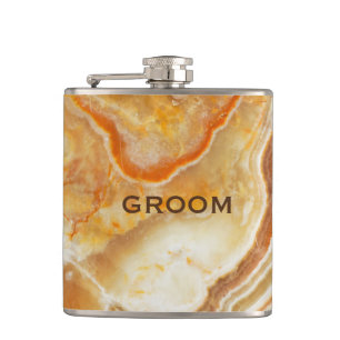 Beige Marble Stone Print Hip Flask