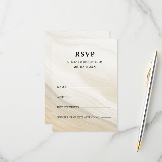 Beige Marbled RSVP Card (Front/Back In Situ)