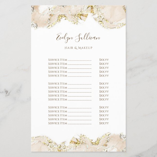 Beige marbling design price list flyer (Front)