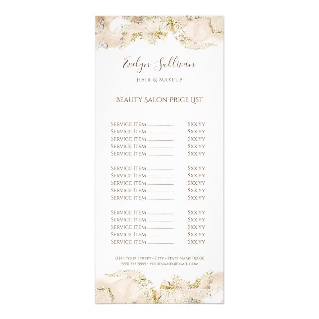 beige marbling design price list rack card (Front)