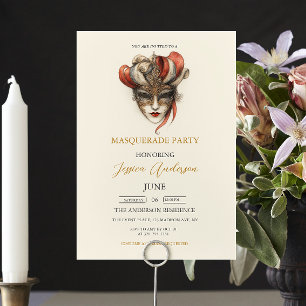 Beige Masquerade Party Birthday Invitation