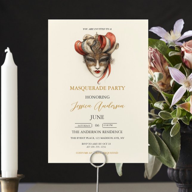 Beige Masquerade Party Birthday Invitation (Creator Uploaded)