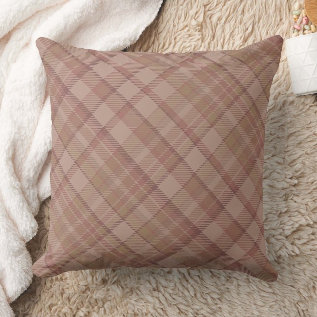 Beige Mauve Plaid Pattern Design Cushion (Blanket)