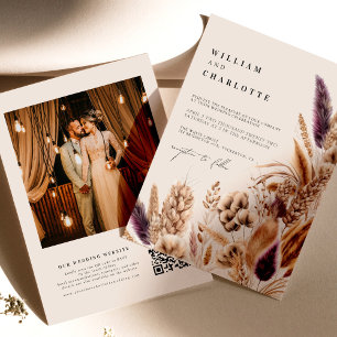 Beige & Mauve Tropical Flowers Bohemiam Wedding Invitation