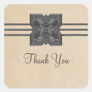Beige Medallion Border Thank You Stickers