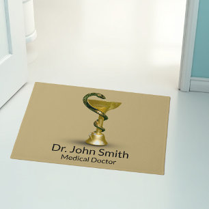 Beige Medical Bowl Hygieia Snake Gold Caduceus Doormat