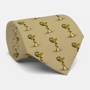 Beige Medical Bowl Hygieia Snake Gold Caduceus Tie