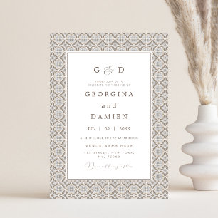 Beige Mediterranean Tile & Photo Elegant Wedding Invitation