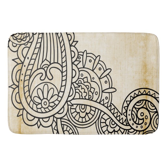 Beige Mehndi Motif Bath Mat (Front)
