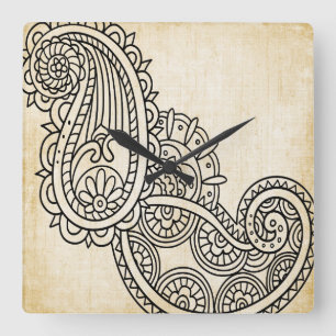 Beige Mehndi Motif Clock