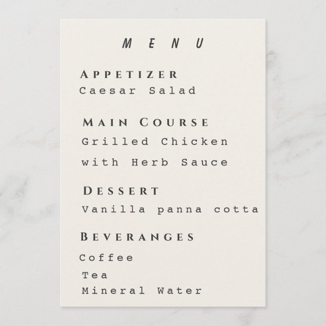 Beige Menu Template Modern Simple Wedding (Front)