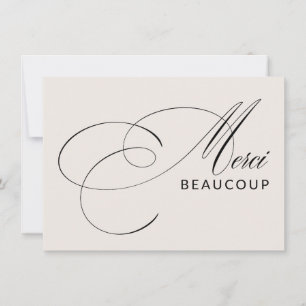 Beige Merci Beaucoup Elegant Calligraphy Thank You Card